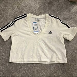 Adidas White V-Neck Cropped Tee